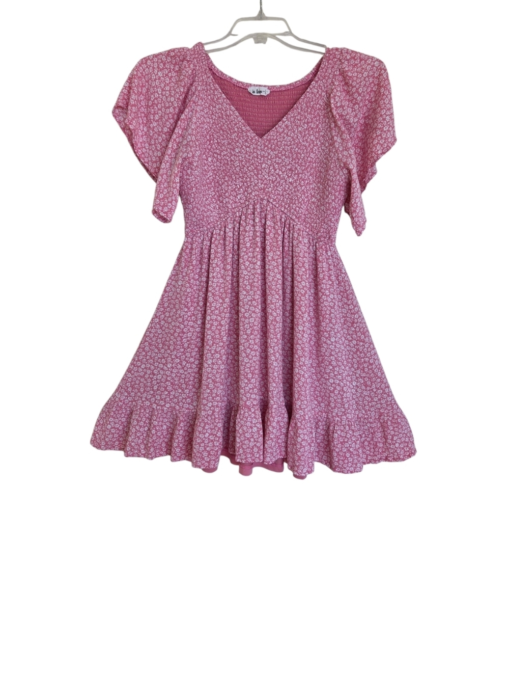 IN LOOM Ditsy Floral Mini Dress FLUTTER SLEEVE Smocked Bodice Lined M by In Loom - Picture 2 of 16
